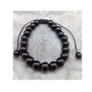 Black Obsidian Gemstone Bracelet Adjustable Macrame Sliding Knot Unisex Boho NEW